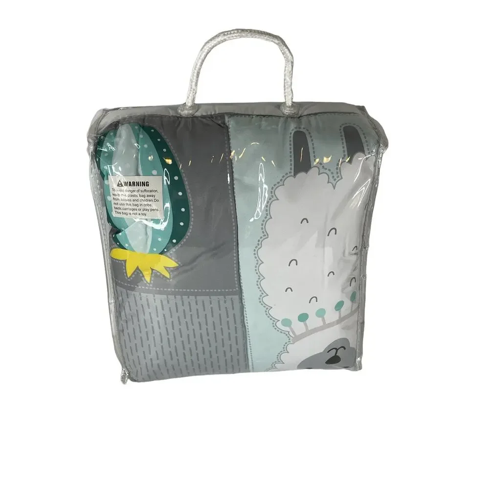 La Premura Baby Nursery Turquoise and Grey Crib Bedding 3 Piece Set Baby Llama